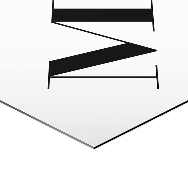 Obraz heksagonalny z Alu-Dibond - Biała litera Szeryf M