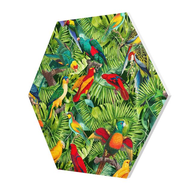 Obrazy kolorowe Kolorowy kolaż - Papugi w dżungli