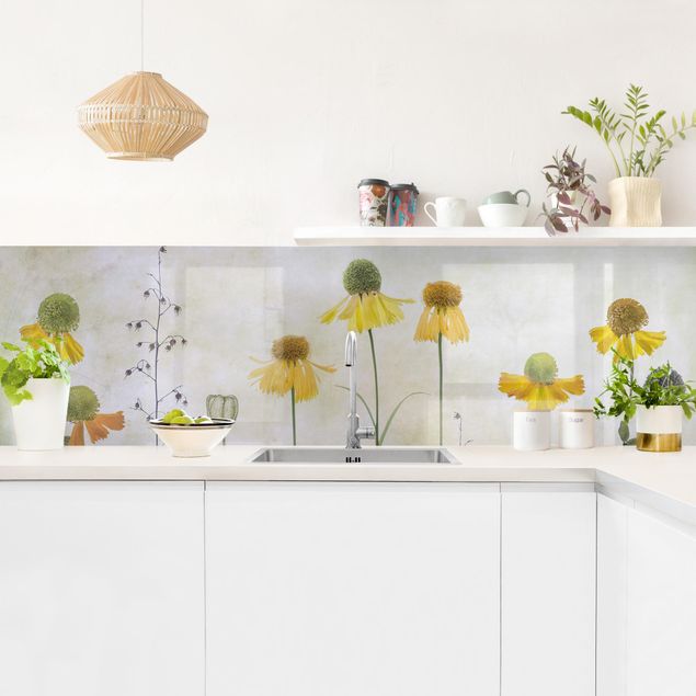 Panele szklane do kuchni Żółte kwiaty Helenium