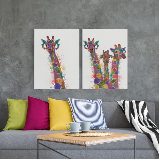 Obrazy nowoczesny Zestaw żyrafy w tęczowej plamie I