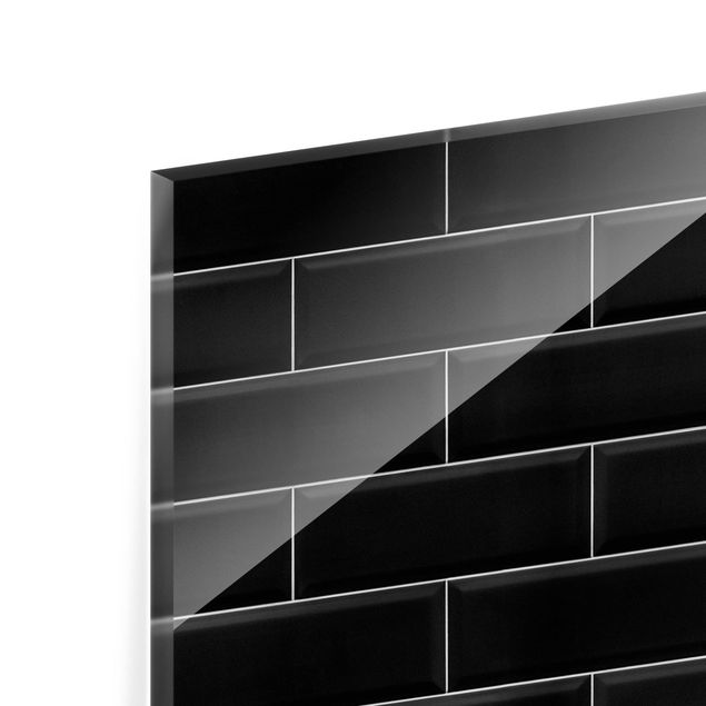 Panel szklany do kuchni - Płytki ceramiczne czarne