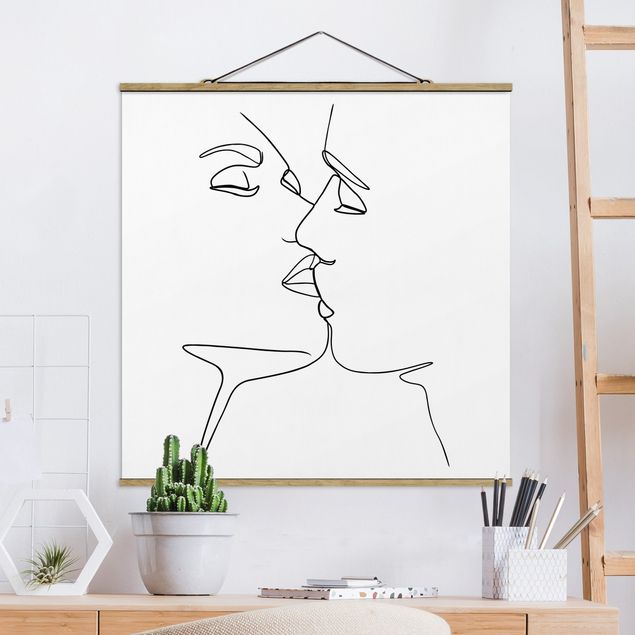 Dekoracja do kuchni Line Art Pocałunek twarzy czarno-biały