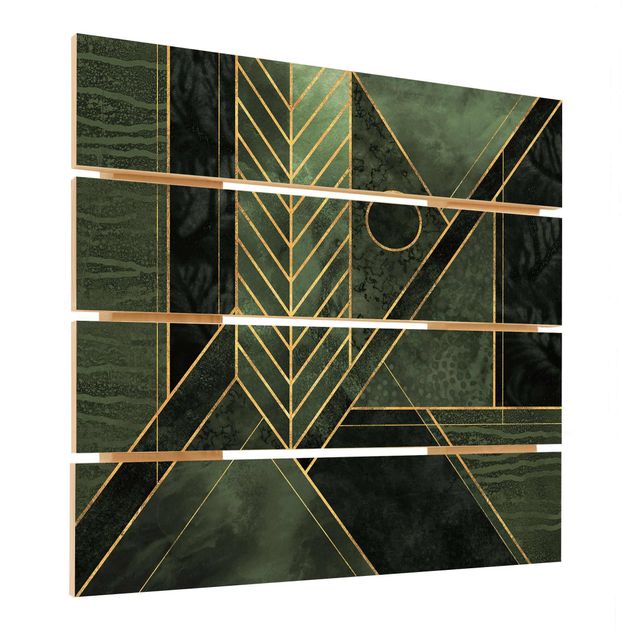 Obraz z drewna - Kształty geometryczne Szmaragdowe złoto