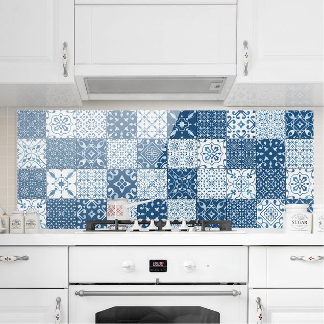 Dekoracja do kuchni Wzór płytek Mix niebiesko-biały