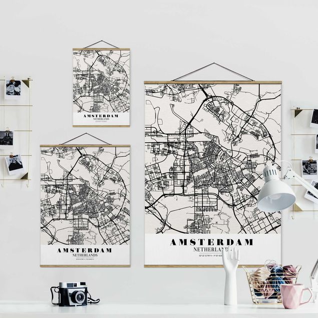 Czarno białe obrazy Mapa miasta Amsterdam - Klasyczna