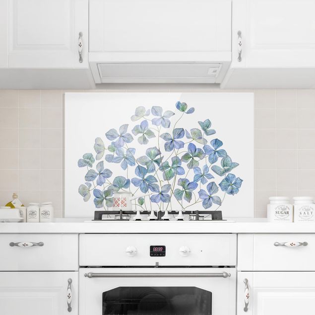 Panele szklane do kuchni Błękitne kwiaty hortensji