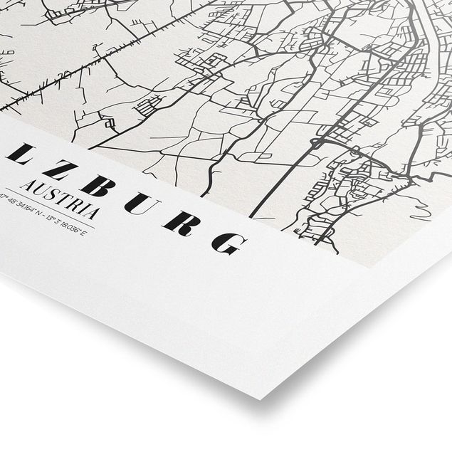 Czarno białe obrazy City Map Salzburg - Klasyczna