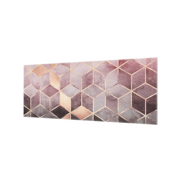 Panel szklany do kuchni - Różowo-szara złota geometria