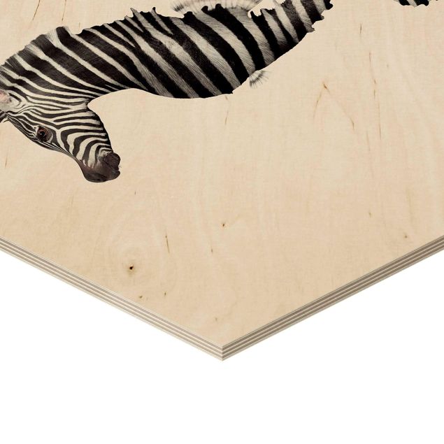 Obraz heksagonalny z drewna - Konik morski w paski zebry