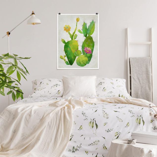 Nowoczesne obrazy Rodzina kaktusów różowo-żółty