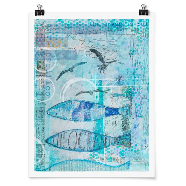 Obrazy zwierzęta Kolorowy kolaż - Niebieskie rybki