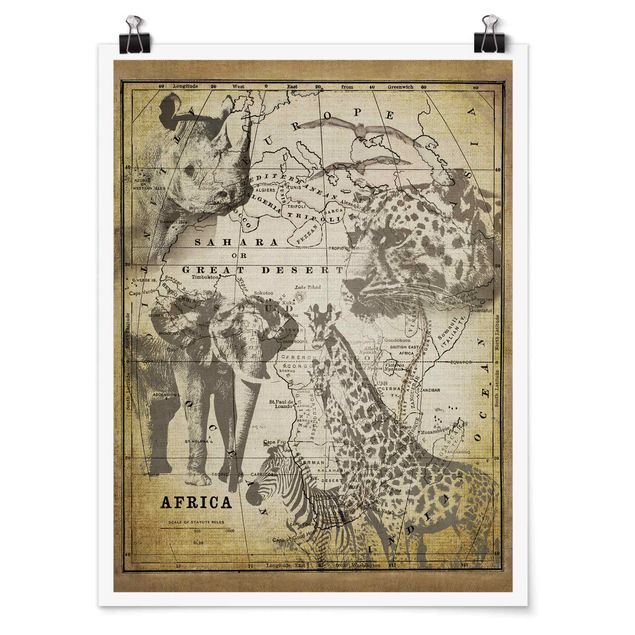 Obrazy retro Kolaż w stylu vintage - Afryka, dzikie zwierzęta