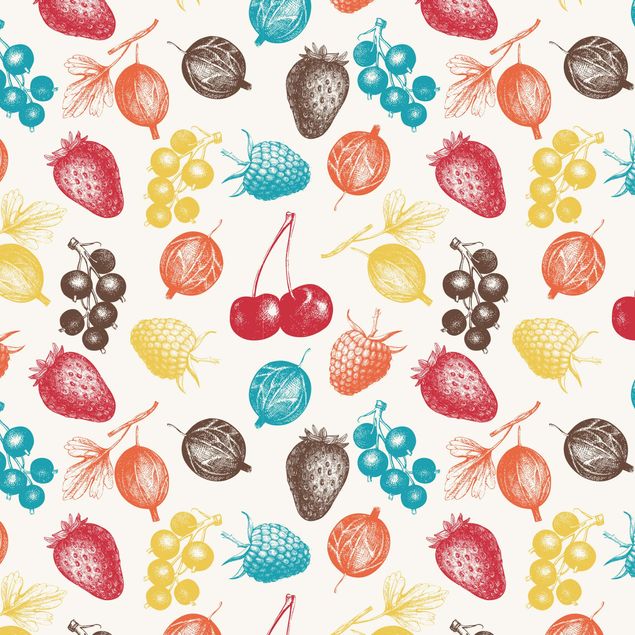 Folia samoprzylepna Kolorowy, ręcznie rysowany wzór na letnie owoce w kuchni