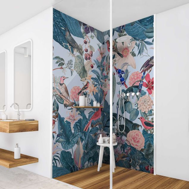 Panele ścienne do łazienki pod prysznic Vintage Collage - Bird Species