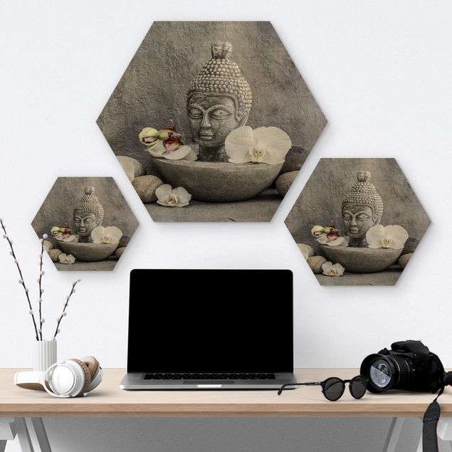 Obrazy Budda Zen, orchidee i kamienie