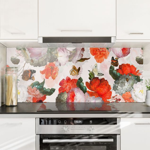 Dekoracja do kuchni Red Flowers With Butterflies