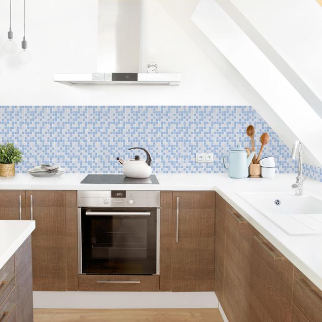 Panele szklane do kuchni Płytki mozaikowe jasnoniebieskie