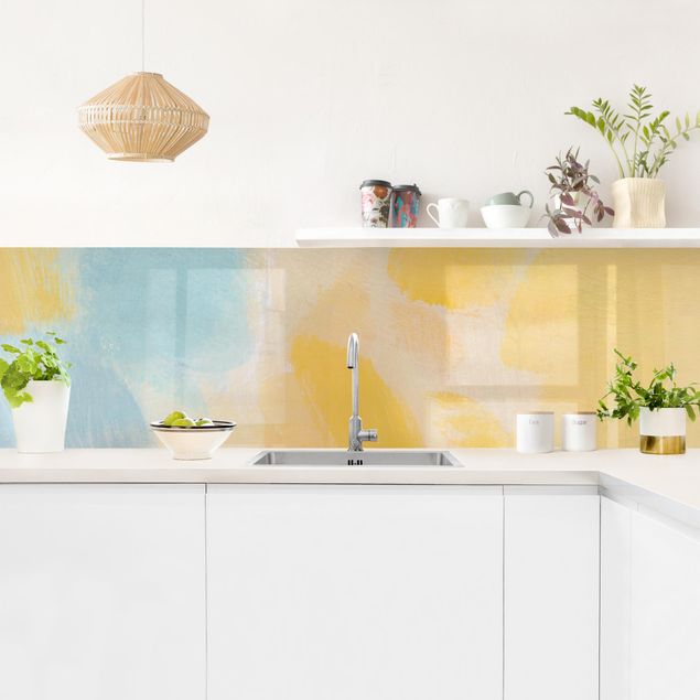 Panel szklany do kuchni Wiosenna kompozycja w kolorach żółtym i niebieskim