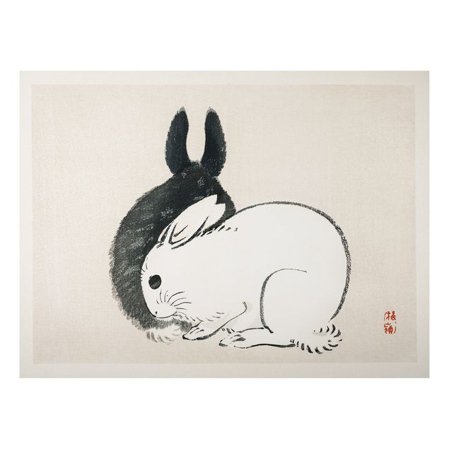 Obrazy do salonu nowoczesne Rysunki azjatyckie Vintage Dwa króliczki