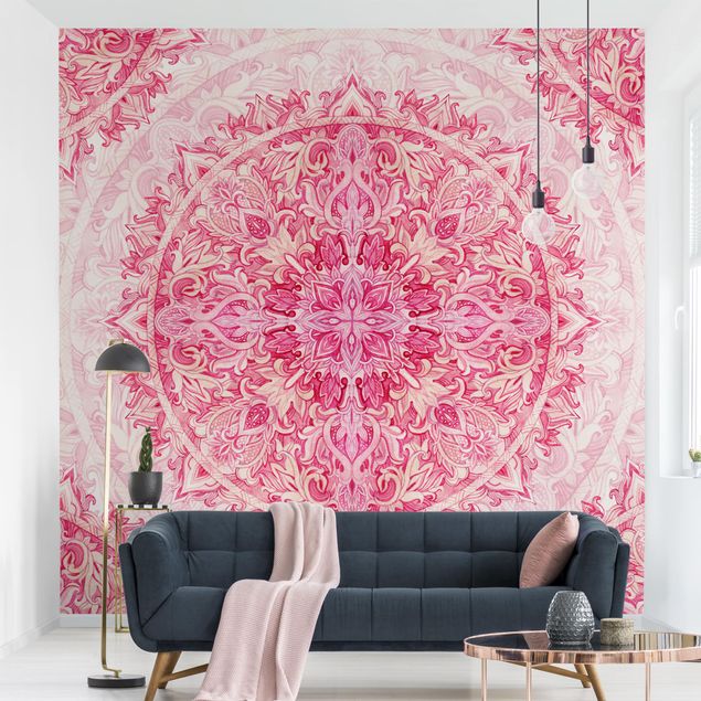Tapety ornament Mandala akwarelowy wzór ornamentu różowy