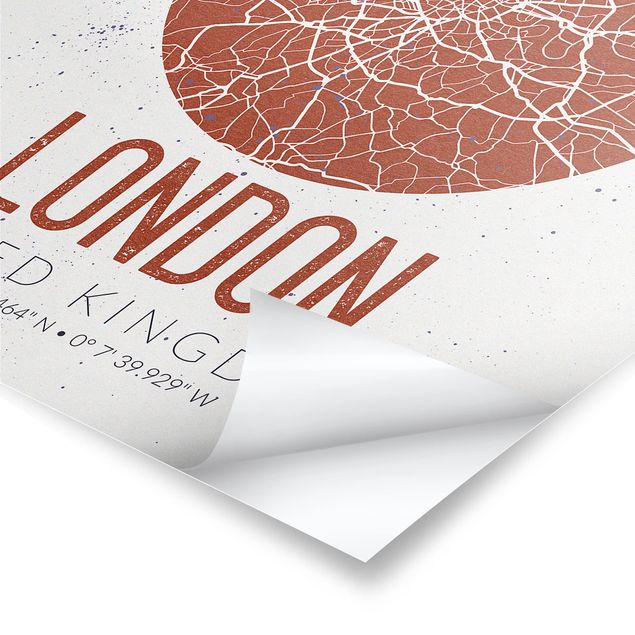 Obraz z czerwonym motywem Mapa miasta Londyn - Retro