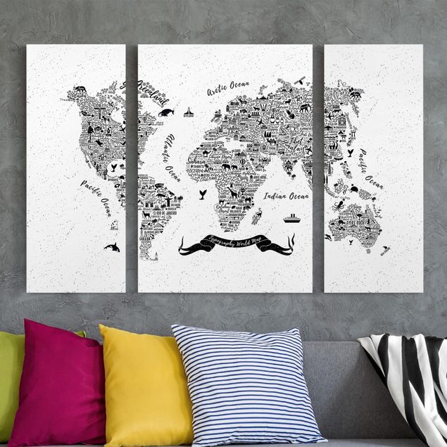 Obrazy do salonu Typografia Mapa świata biała