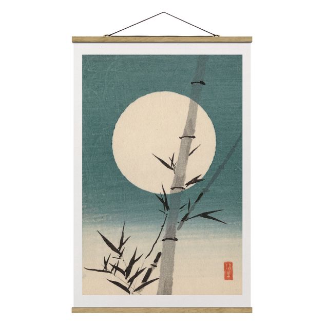 Obrazy vintage Japoński rysunek Bambus i księżyc