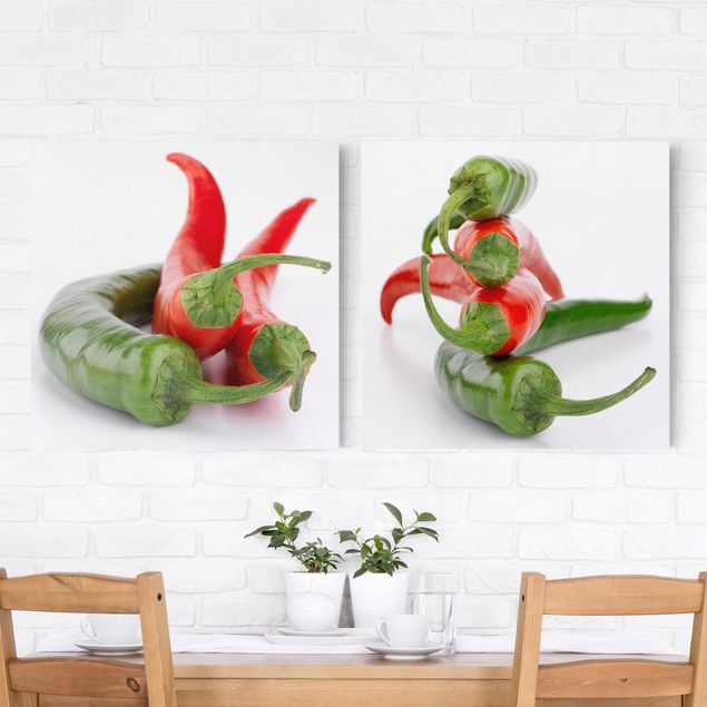 Nowoczesne obrazy Czerwone i zielone papryczki chilli