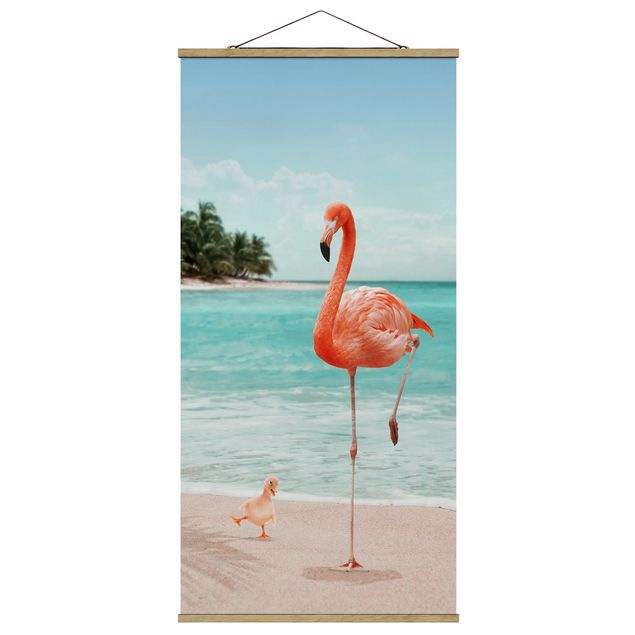 Obrazy z morzem Plaża z flamingiem