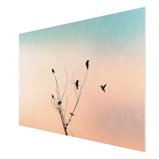 Obrazy nowoczesny Ptaki na tle różowego słońca II