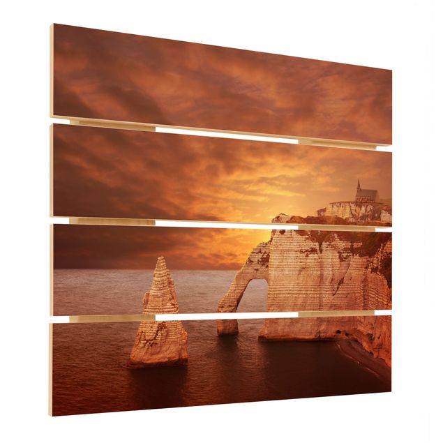 Obraz z drewna - Klify o zachodzie słońca w Etretat