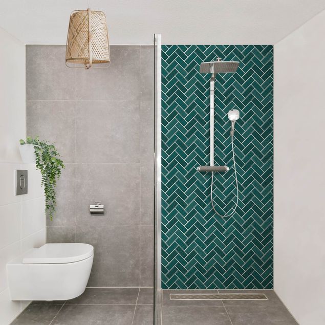 Panele ścienne do łazienki pod prysznic Fish Bone Tiles - Turquoise