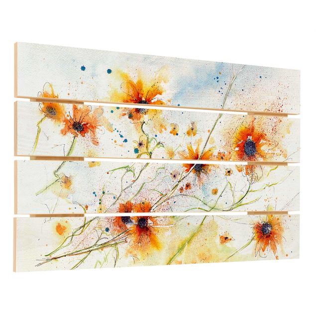 Obraz z drewna - Malowane kwiaty