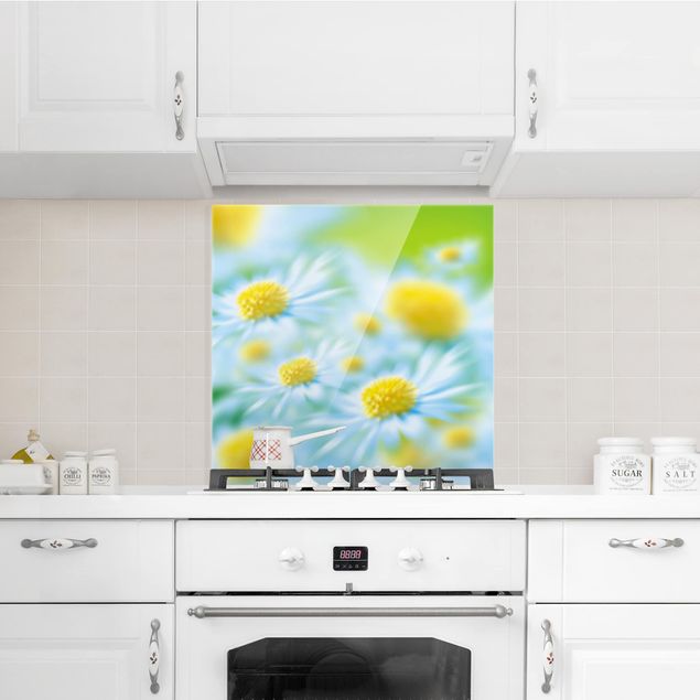 Panel szklany do kuchni Dahlie Morze kwiatów białe