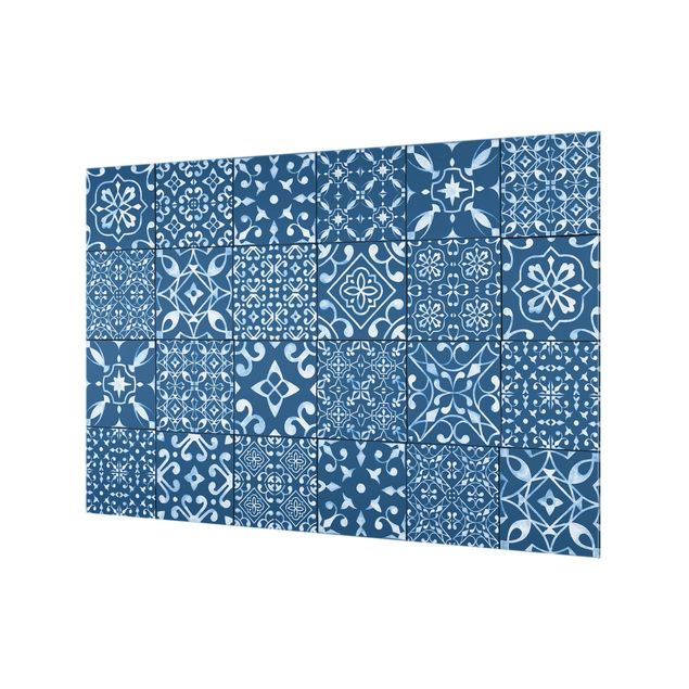 Panel szklany do kuchni - Przykładowe płytki Ciemnoniebiesko-białe