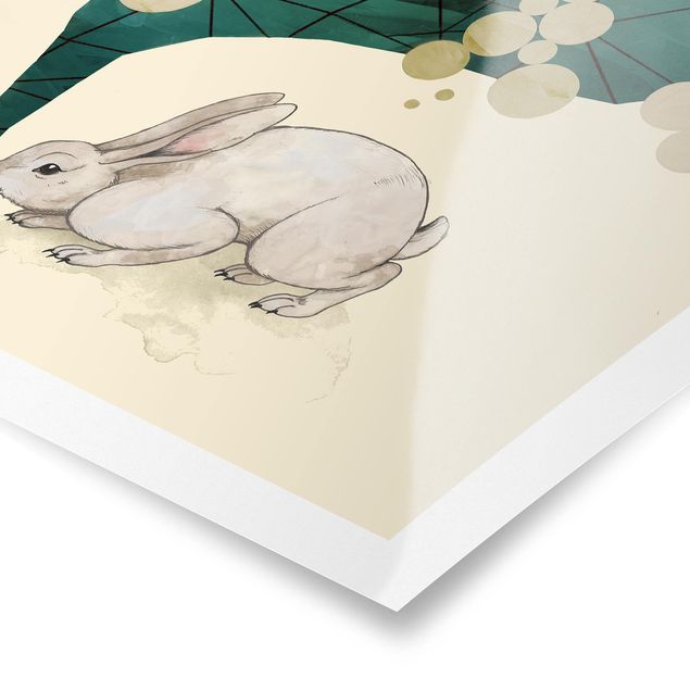 Plakat o zwierzętach Ilustracja króliczka z kropkami i trójkątami