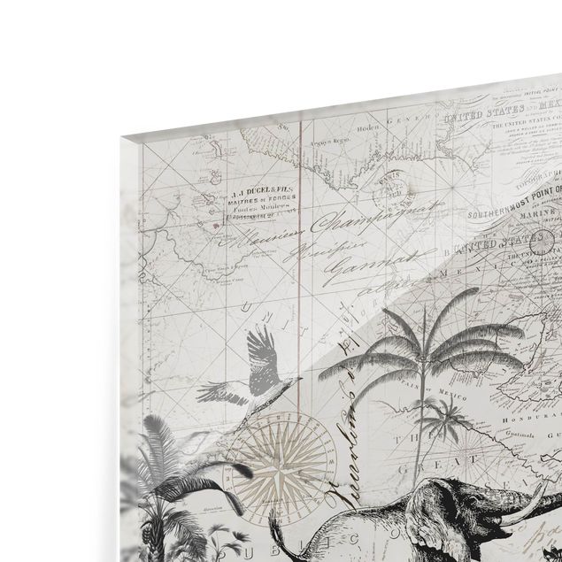 Panel szklany do kuchni - Kolaż w stylu vintage - egzotyczna mapa