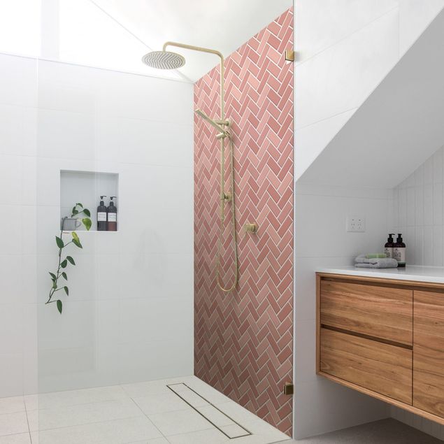 Panele ścienne do łazienki pod prysznic Fish Bone Tiles - Antique Pink