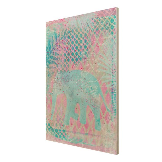 Obrazy na ścianę Kolorowy kolaż - słoń w kolorze niebieskim i różowym