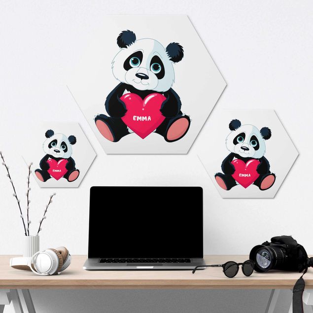Obraz heksagonalny z Alu-Dibond - Panda z sercem