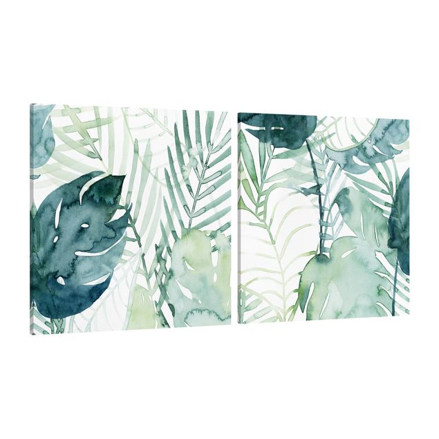 Obrazy z motywem kwiatowym Fronty palmowe w akwareli Zestaw I