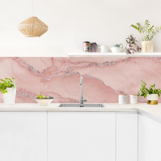 Panel szklany do kuchni Eksperymenty z kolorami Róż marmurkowy i brokat