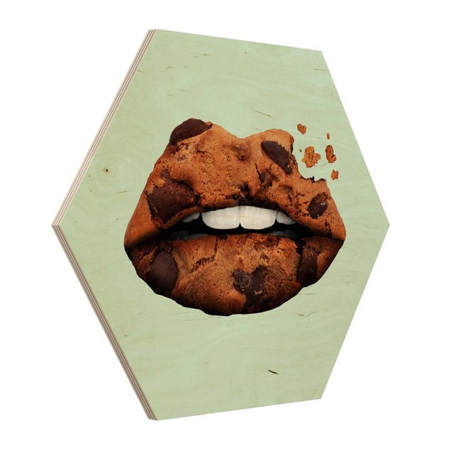 Obrazy drewniane Usta z herbatnikiem