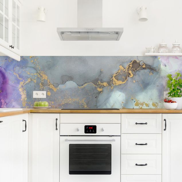 Panel szklany do kuchni Eksperymenty z kolorami Marmurowa tęcza i złoto