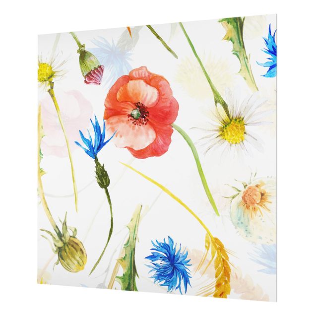 Panel kuchenny - Watercolour Wild Flowers With Poppies - Kwadrat 1:1