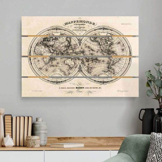 Dekoracja do kuchni Mapa świata - francuska mapa półkul z 1848 r.