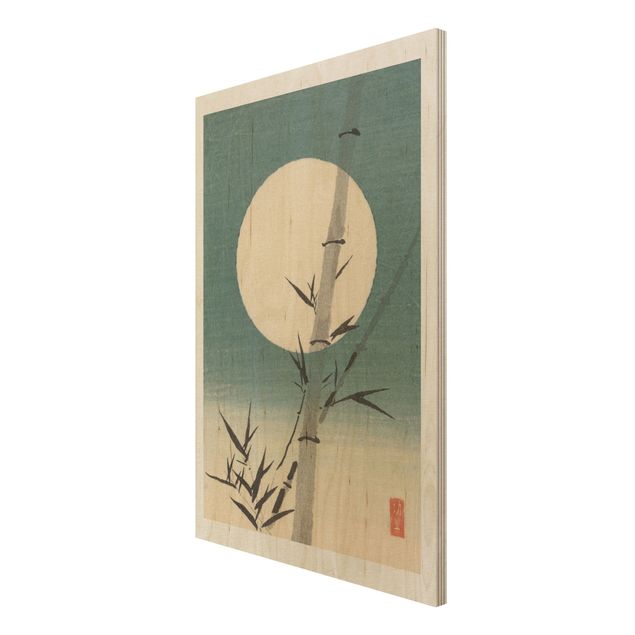 Obrazy z drewna Japoński rysunek Bambus i księżyc