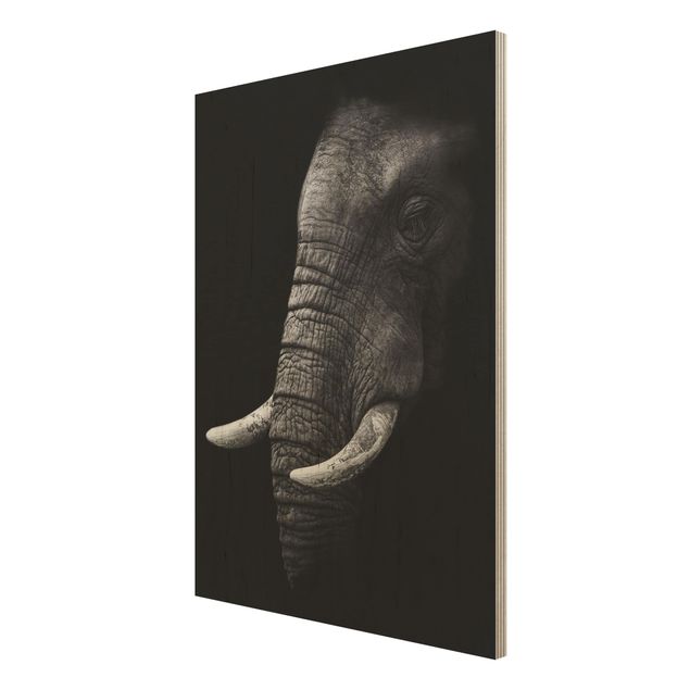 Obrazy z drewna Portret ciemnego słonia