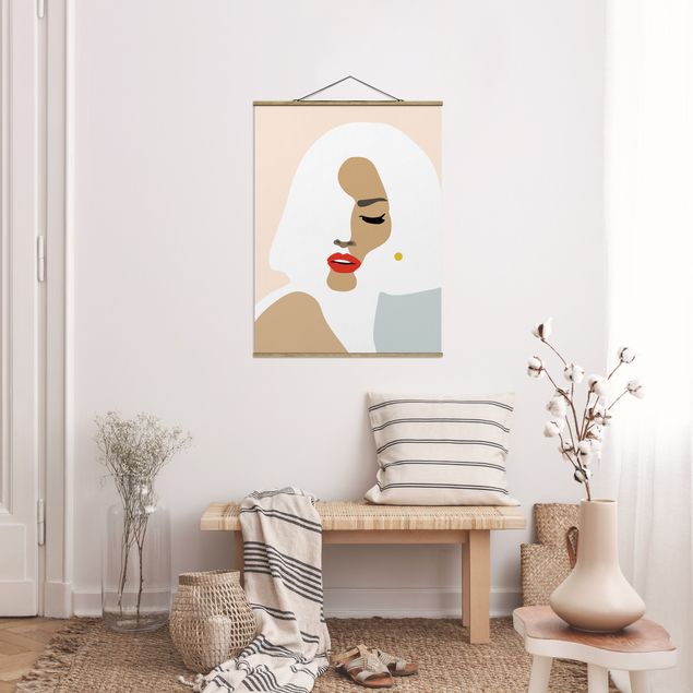 Abstrakcja obraz Line Art Portret kobiety pastelowy beżowy