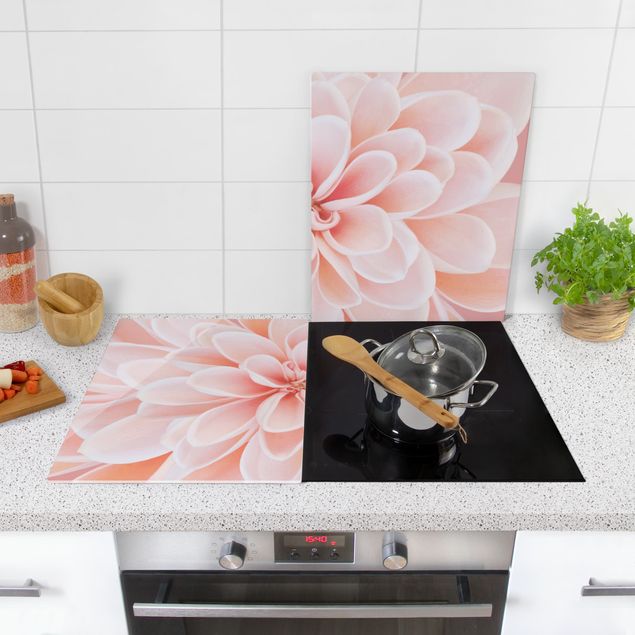 Szklana płyta ochronna na kuchenkę - Dahlia w pastelowym różu